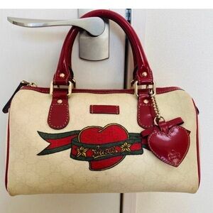 Gucci Heart Motif Red and Cream Satchel